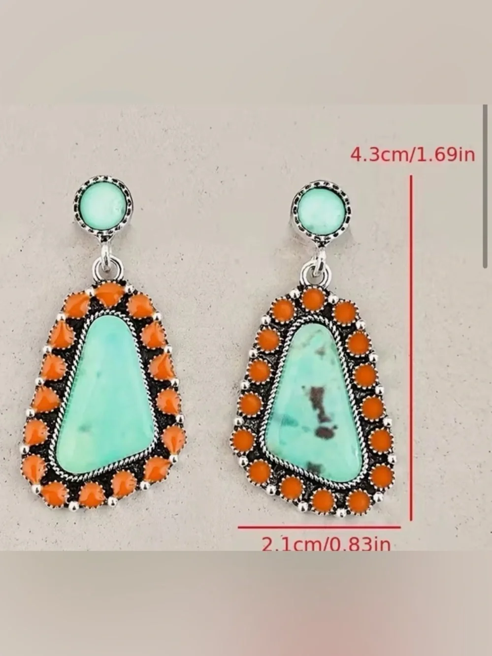 New Faux Turquoise and Orange Drop Earrings - Women Jewelry